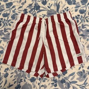 NWT Palmees XL Red White Stripe Swim Trunks Mesh Lined Beach Shorts